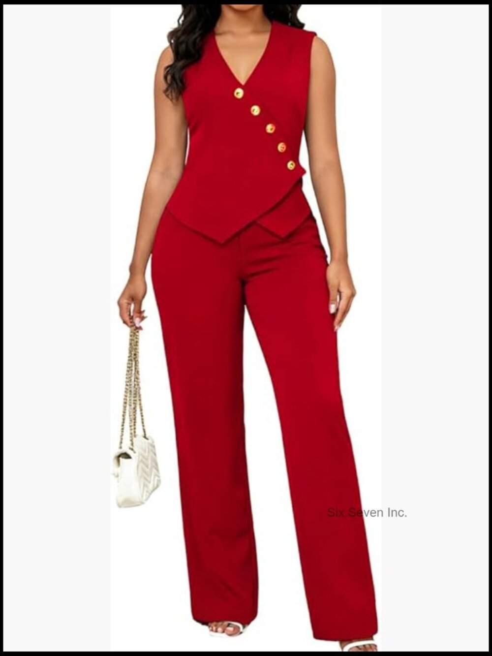 Sleeveless Blazer Vest & High-Waisted Pants Set for Work Business Dressy
